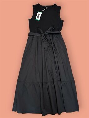 NWT Isaac Mizrahi Black Sleeveless Maxi Dress with Waist Tie sz XL Knit Top